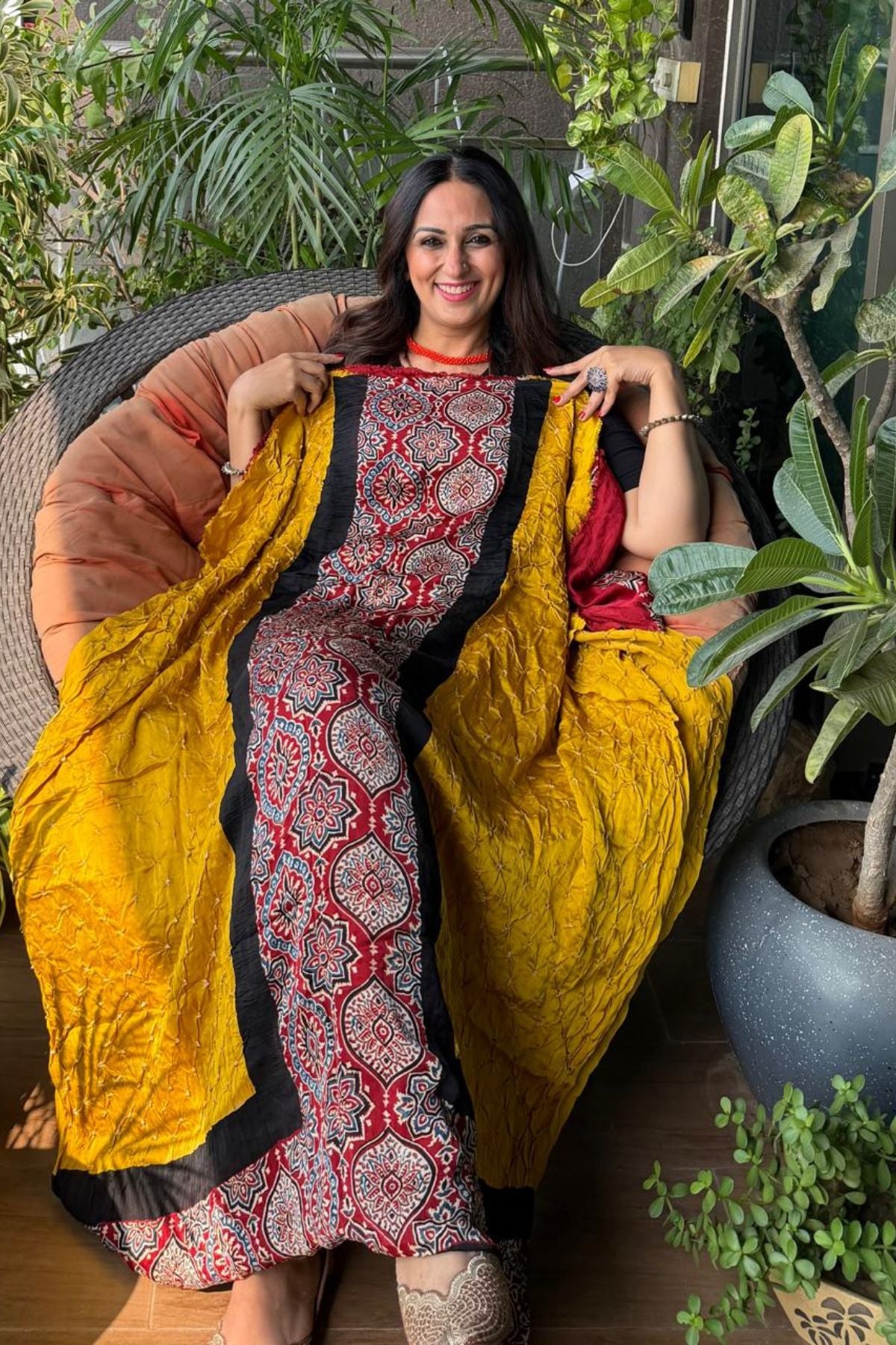 Ajrakh Bandhni kurta on modal Satin